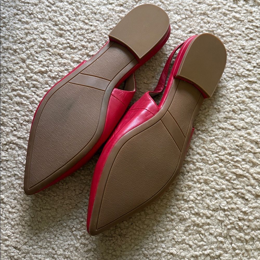 Nordstrom Becca  Leather Pointed Toe Slingback Flat In Red Sz 9.5 - Picture 6 of 7